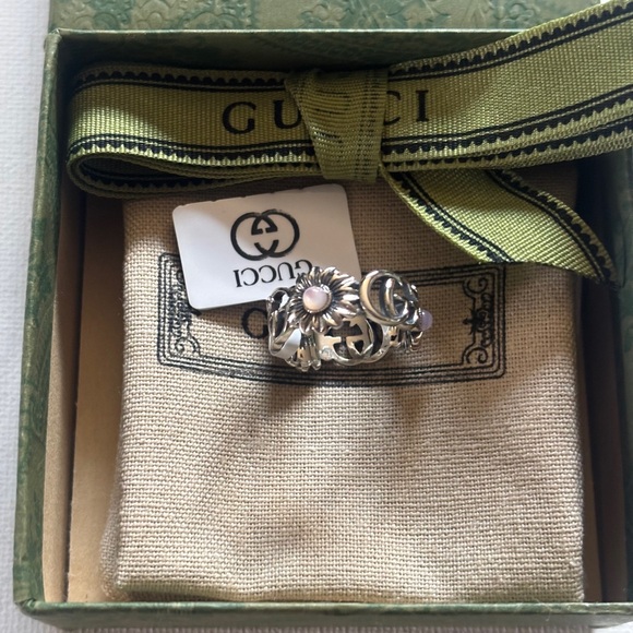 Gucci Sterling Silver Pink Floral Women Ring - Authentic Designer Jewelry Sz 7 - Picture 1 of 7